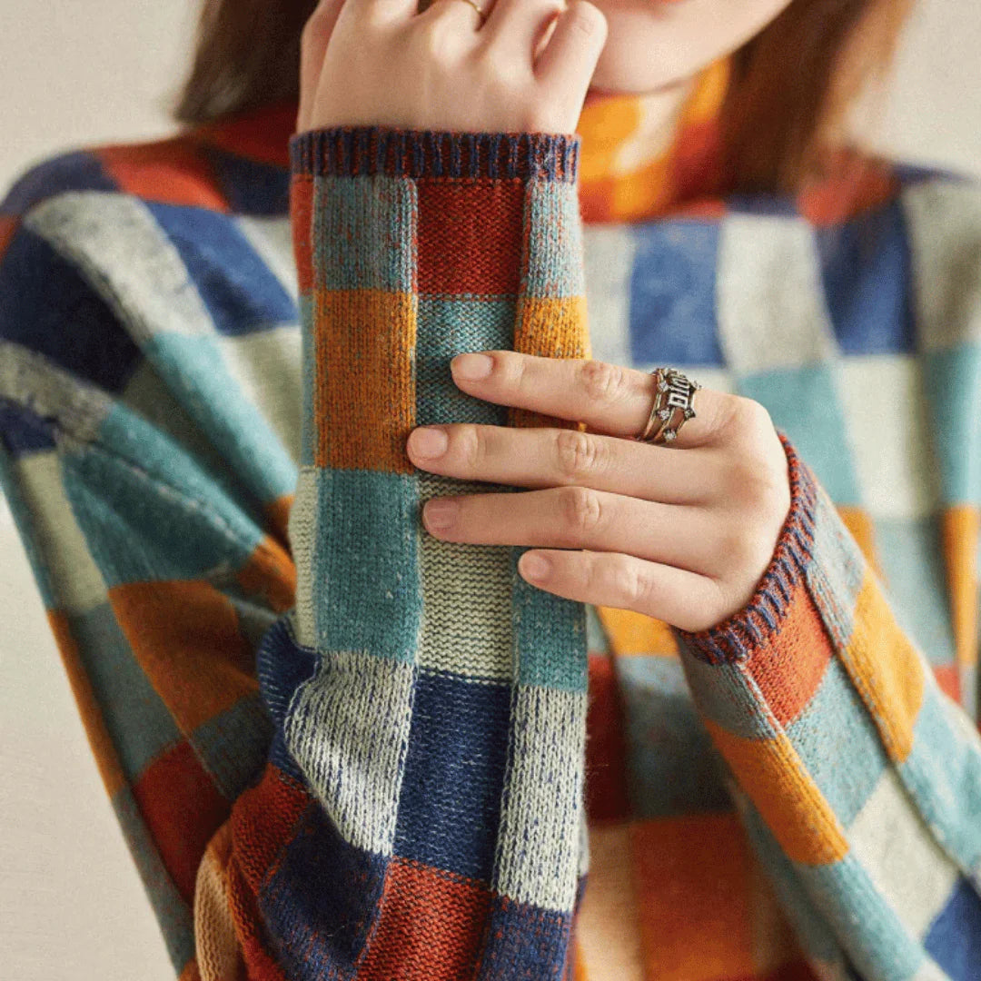 Ravelyn Patchwork Turtleneck High Neck Sweater