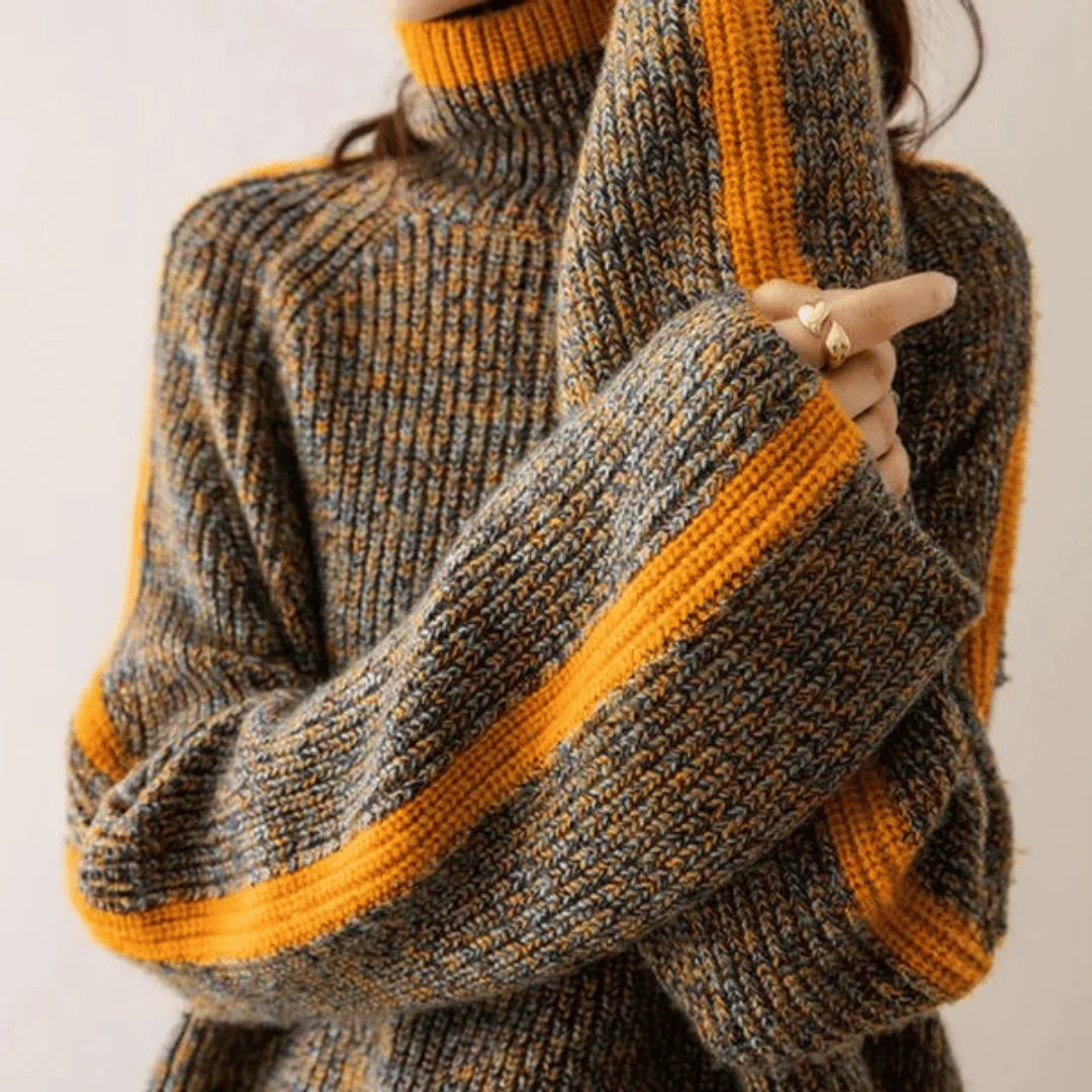 Ravelyn Melange Knit Long Sleeve Turtleneck Sweater
