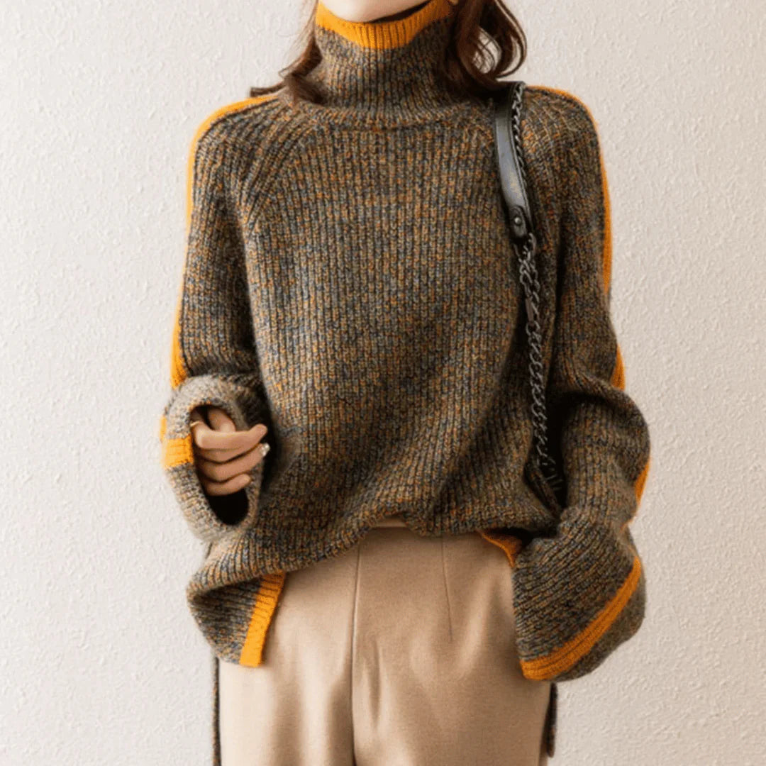 Ravelyn Melange Knit Long Sleeve Turtleneck Sweater