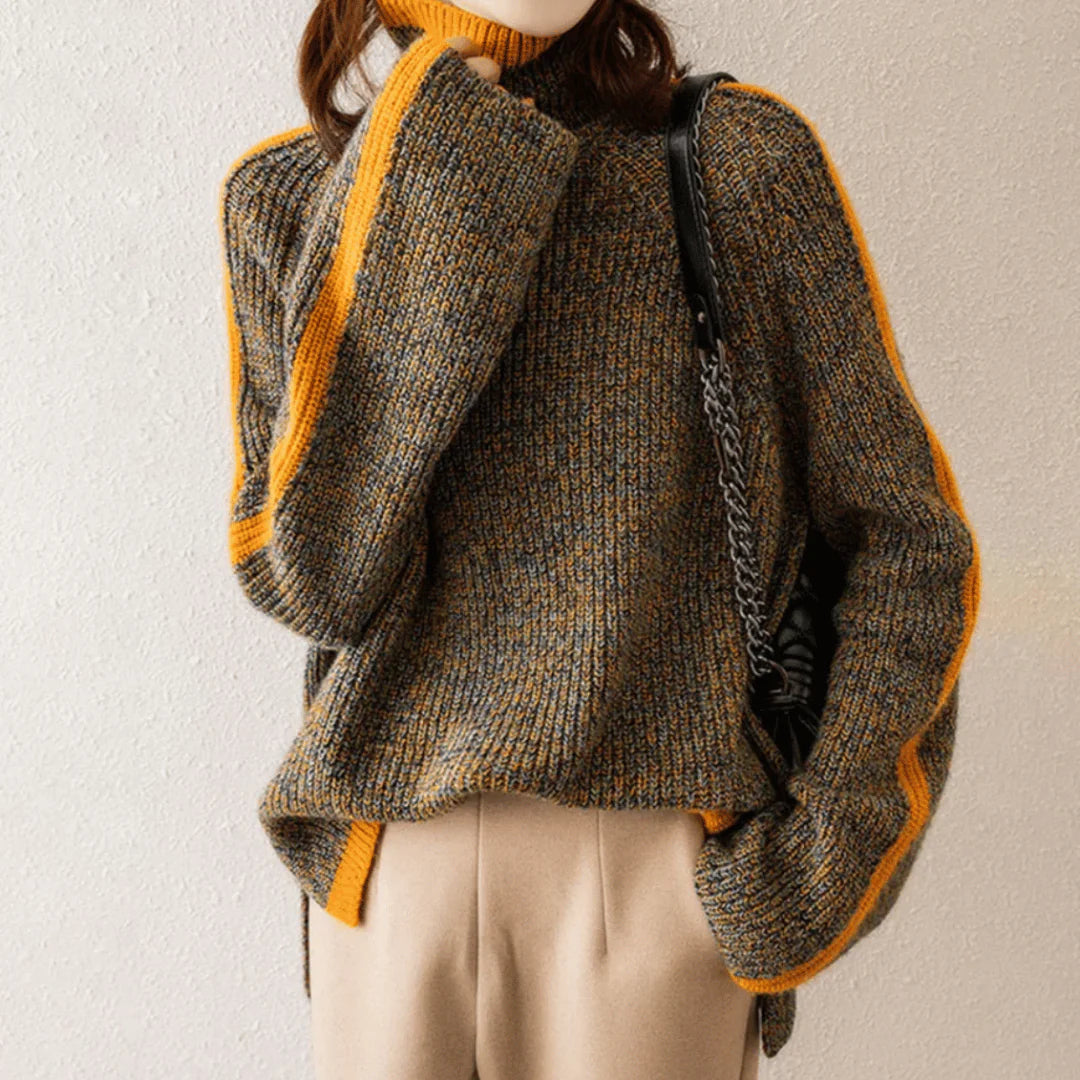 Ravelyn Melange Knit Long Sleeve Turtleneck Sweater