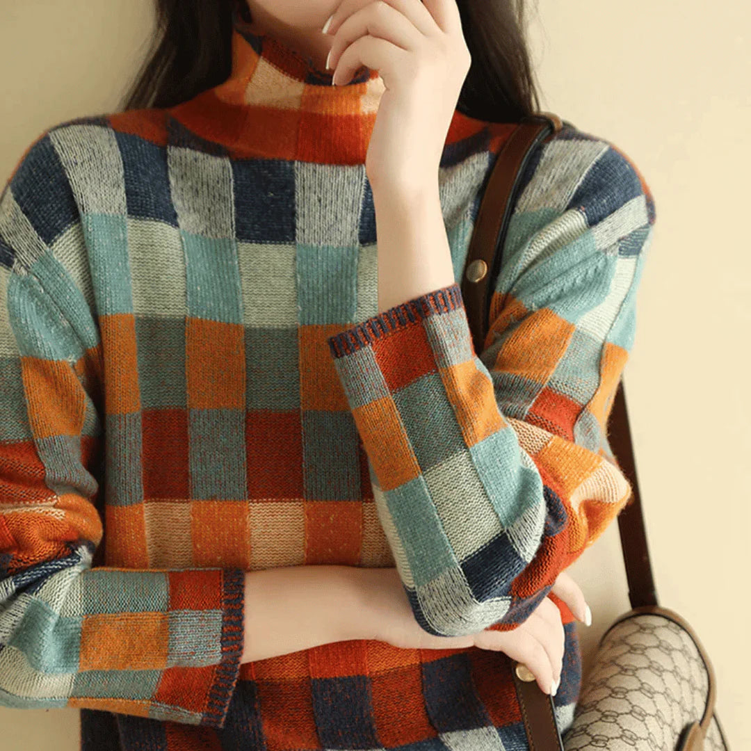 Ravelyn Patchwork Turtleneck High Neck Sweater