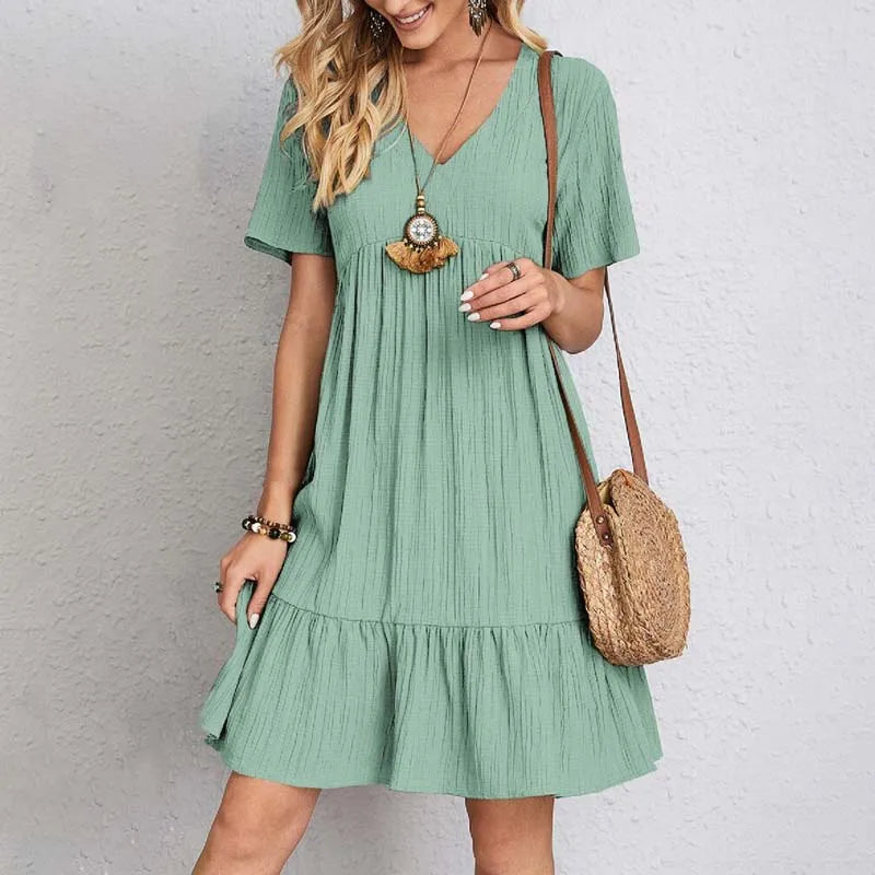 Retro V-neck Women's Mini Dress