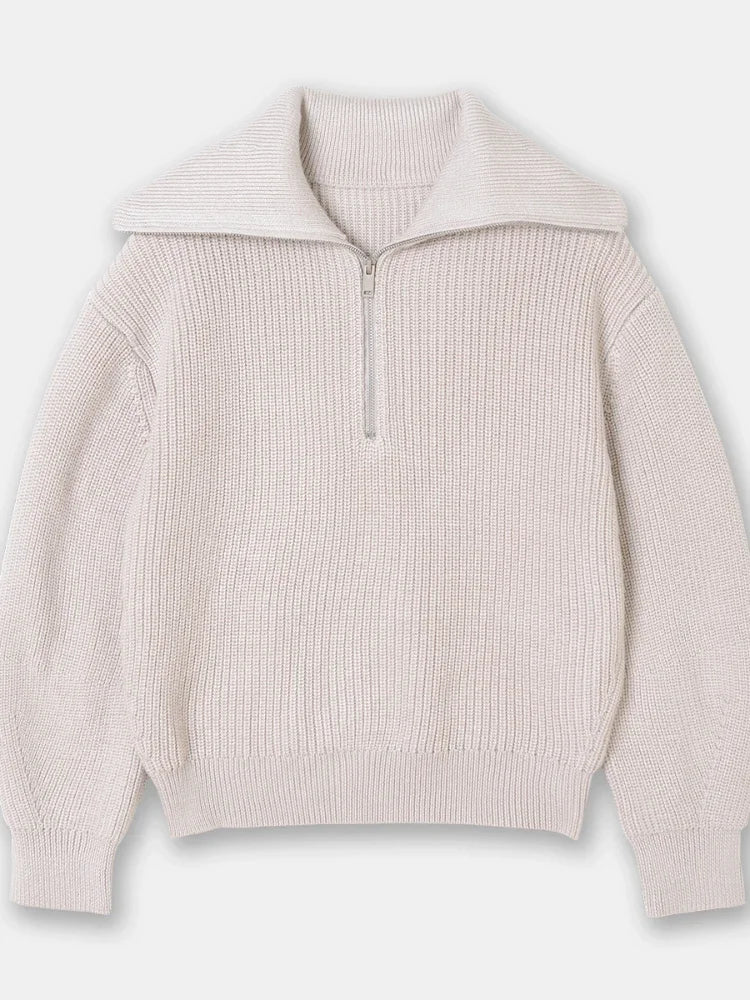 Nordic Zip Up Stripe Lapel Long Sleeve Sweater