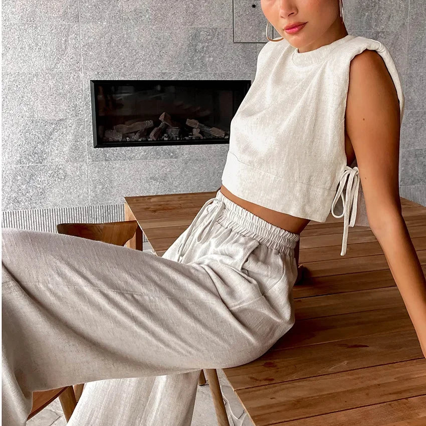 Chic Casual Crop Top and Pants Set