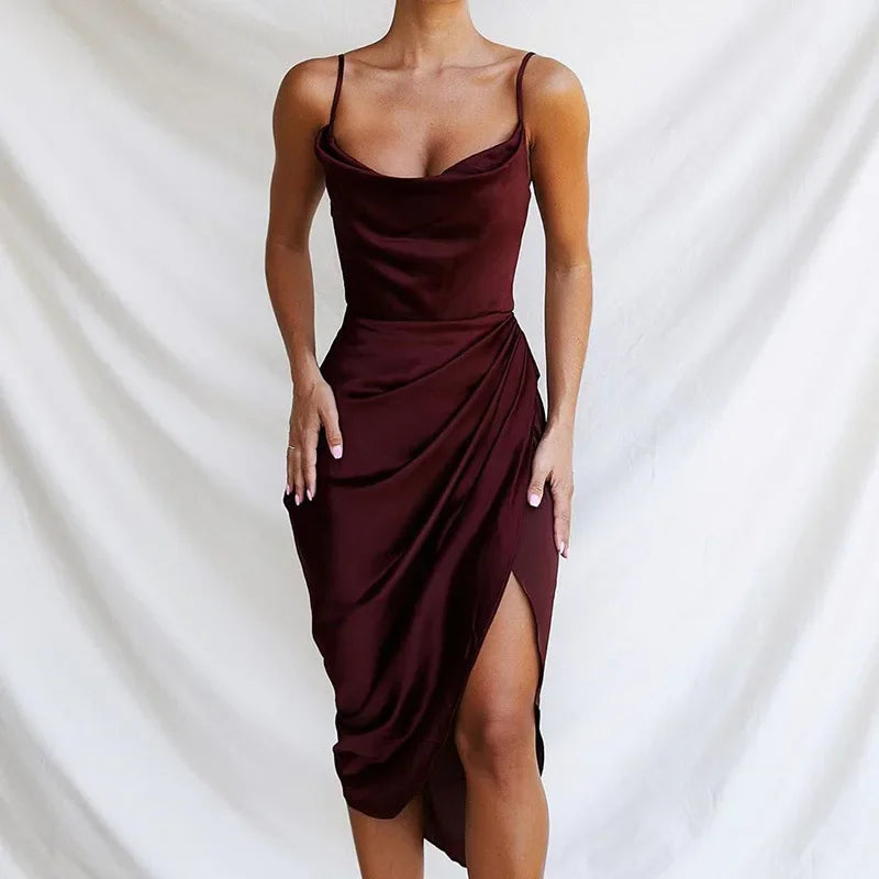 Stylish Shine Glitter Satin Lace-Up Party Dress