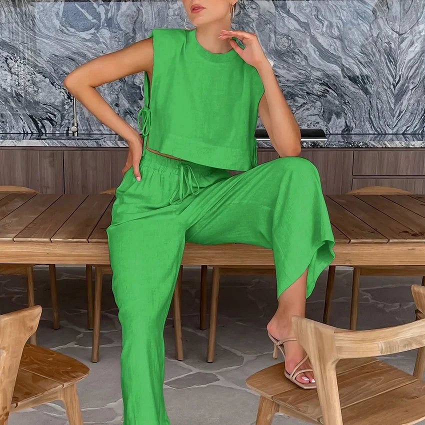 Chic Casual Crop Top and Pants Set