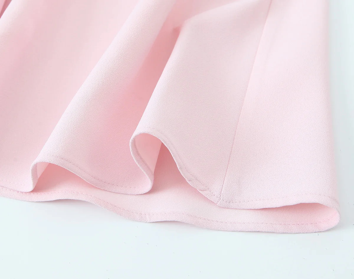 Woman V-Neck Backless Pink Mini Dress