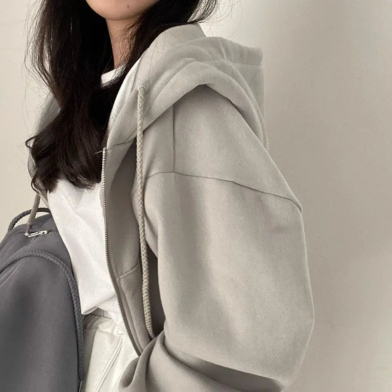 Women's Casual Warm Loose Zipper Hoodie Jacket
