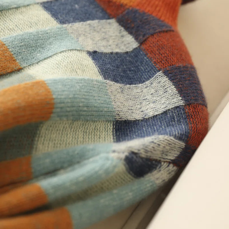 Ravelyn Patchwork Turtleneck High Neck Sweater