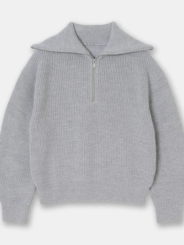 Nordic Zip Up Stripe Lapel Long Sleeve Sweater