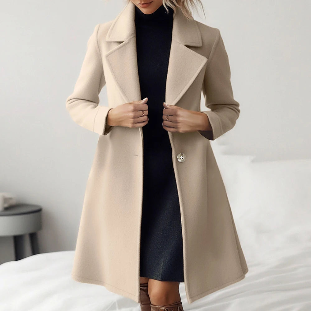 Women's Plain Single-Breasted Long Coat