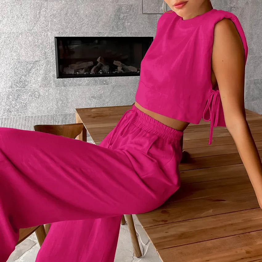Chic Casual Crop Top and Pants Set