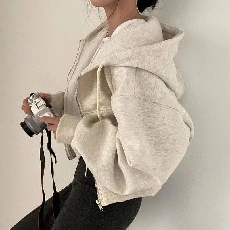 Women's Casual Warm Loose Zipper Hoodie Jacket