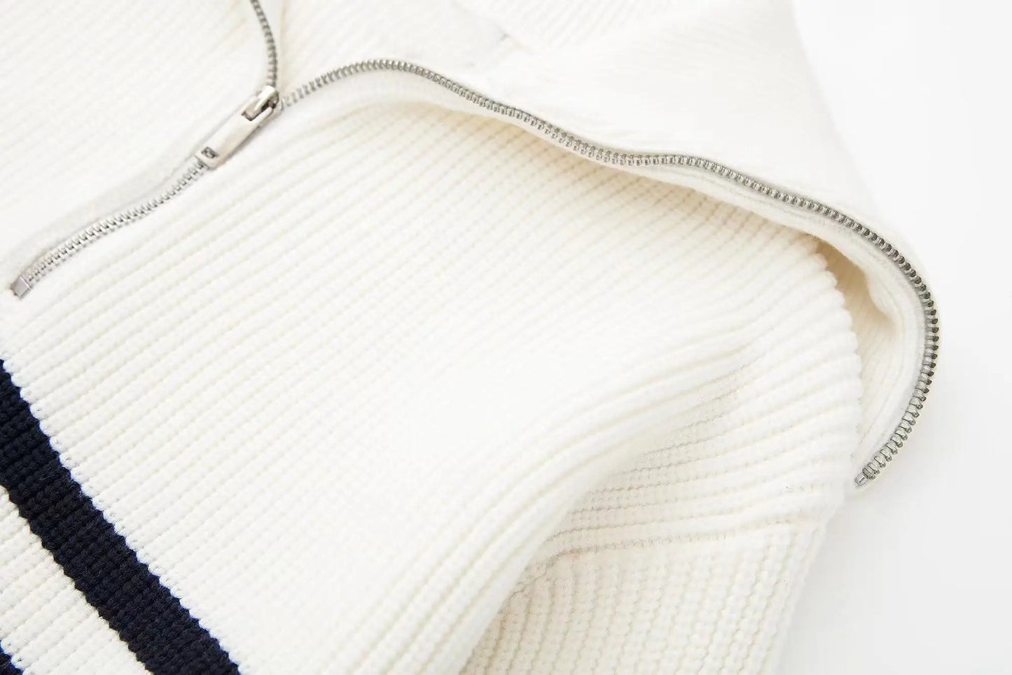 Nordic Zip Up Stripe Lapel Long Sleeve Sweater