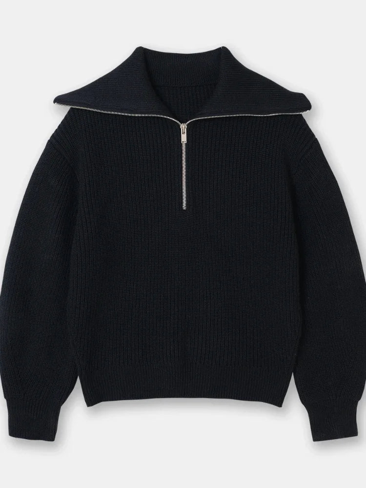 Nordic Zip Up Stripe Lapel Long Sleeve Sweater