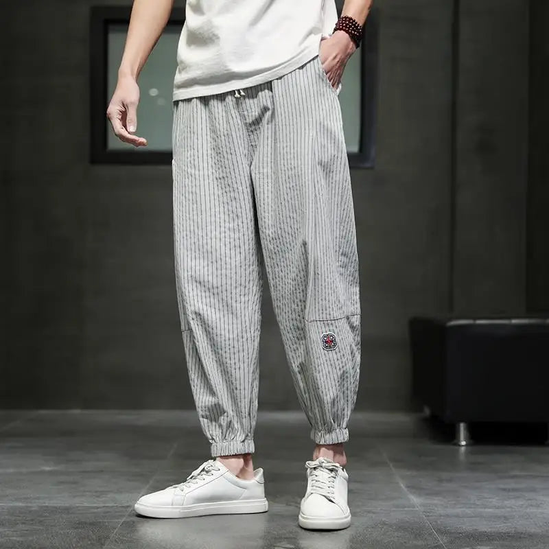 Men's Quick-Dry Striped Drawstring Joggers