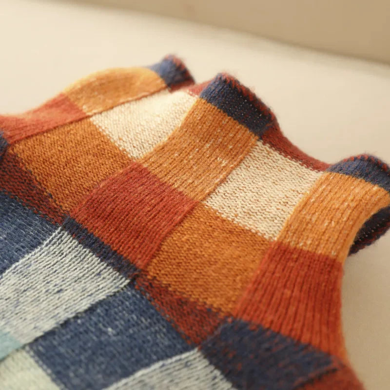Ravelyn Patchwork Turtleneck High Neck Sweater