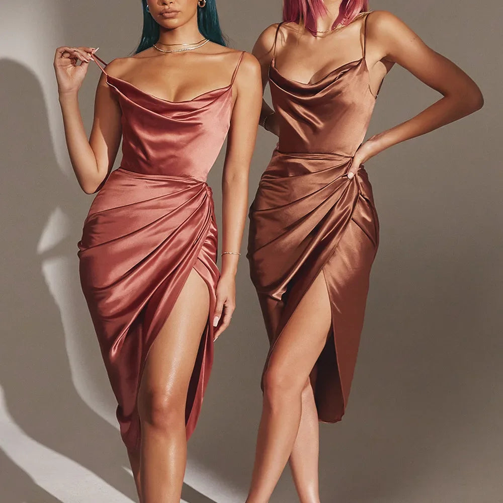 Stylish Shine Glitter Satin Lace-Up Party Dress