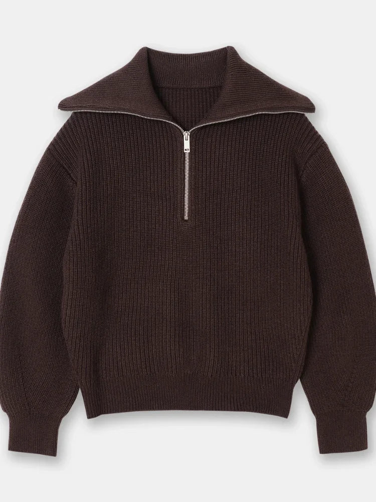 Nordic Zip Up Stripe Lapel Long Sleeve Sweater