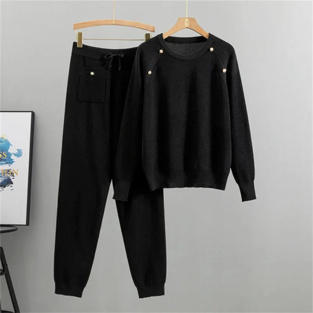 Sophia Luxe Pearl Knit Round Neck Top and Pant Set