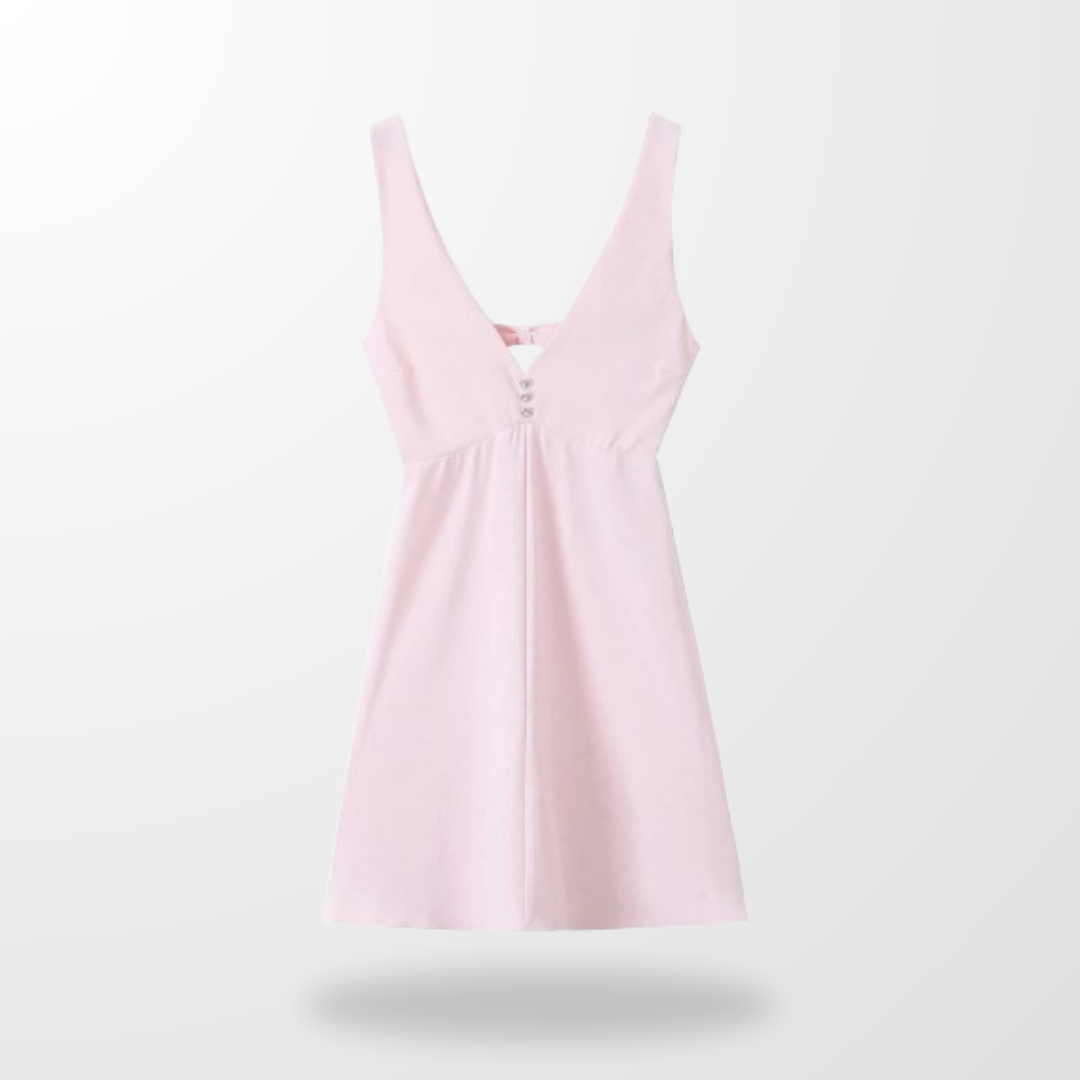 Woman V-Neck Backless Pink Mini Dress