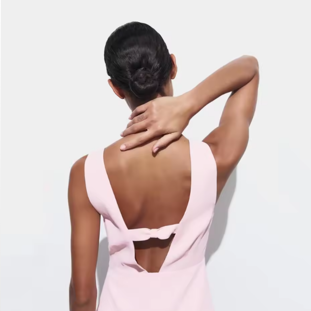 Woman V-Neck Backless Pink Mini Dress