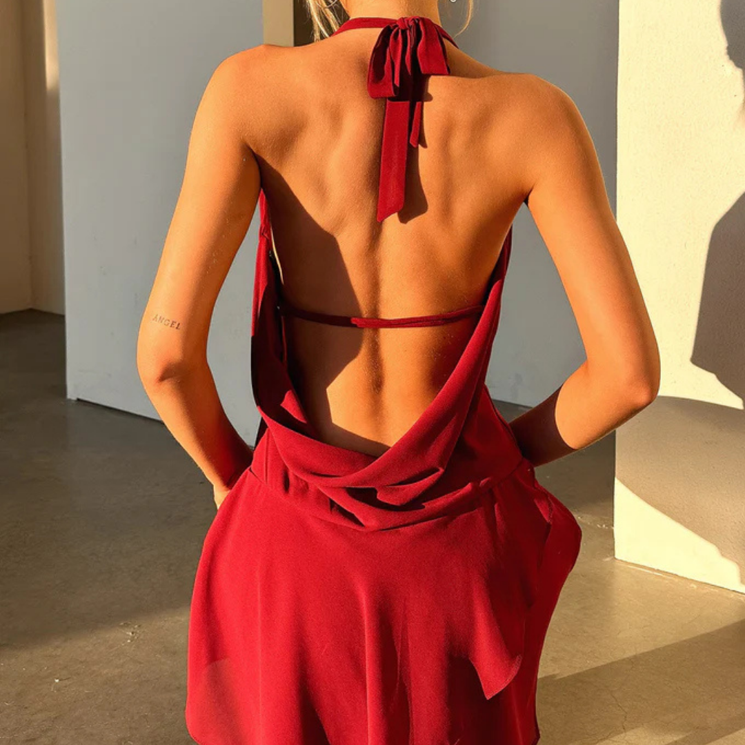 Women's V-Neck Backless Mini Dress