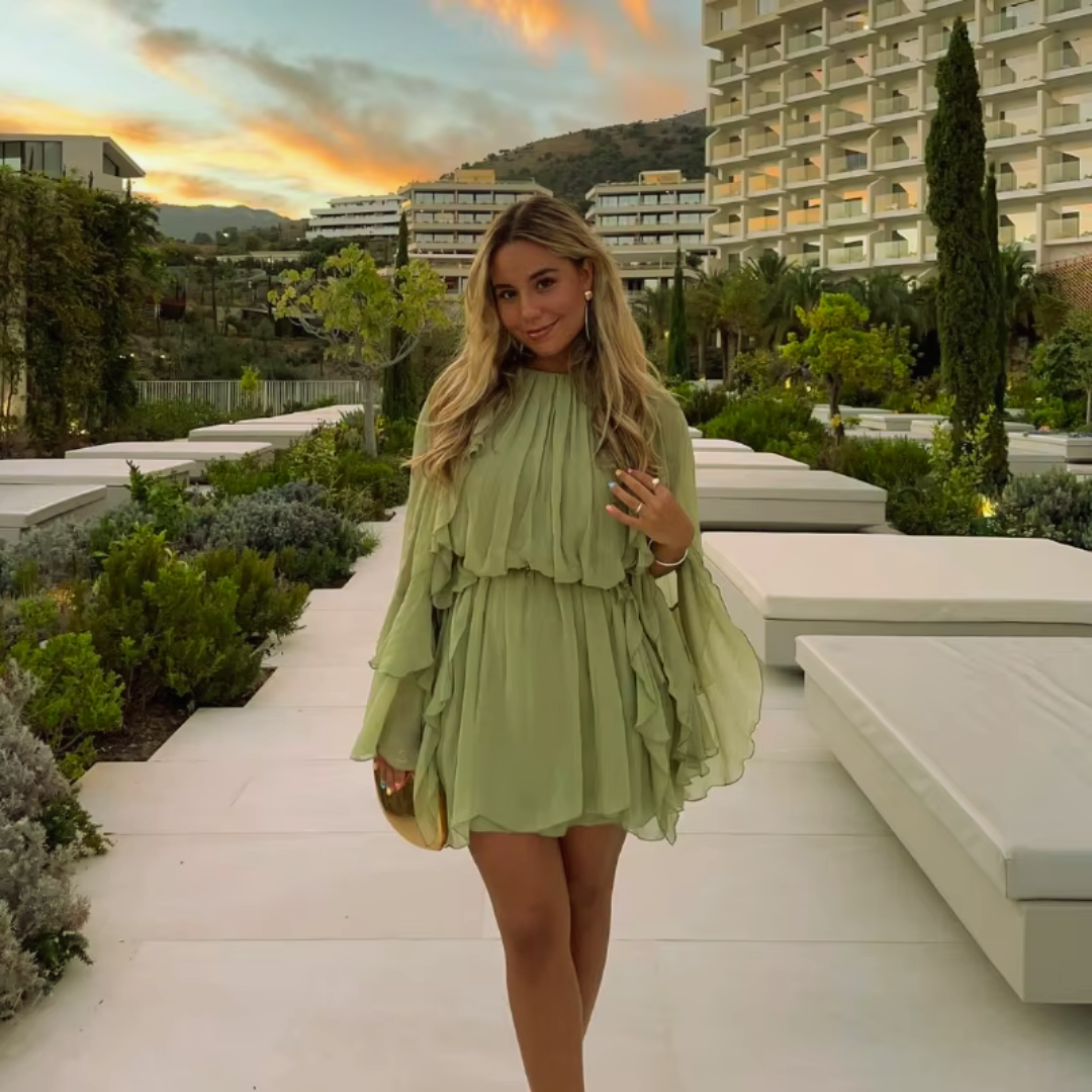 Angelina Ruffle Round Neck Mini Dress