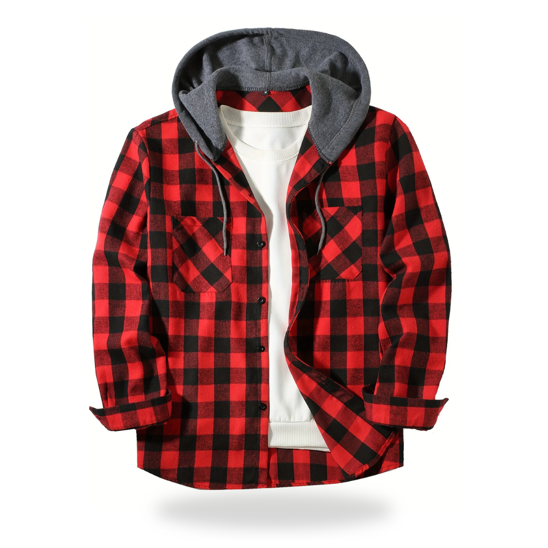 Beyond Street Hooded Plaid Shirt Jacket