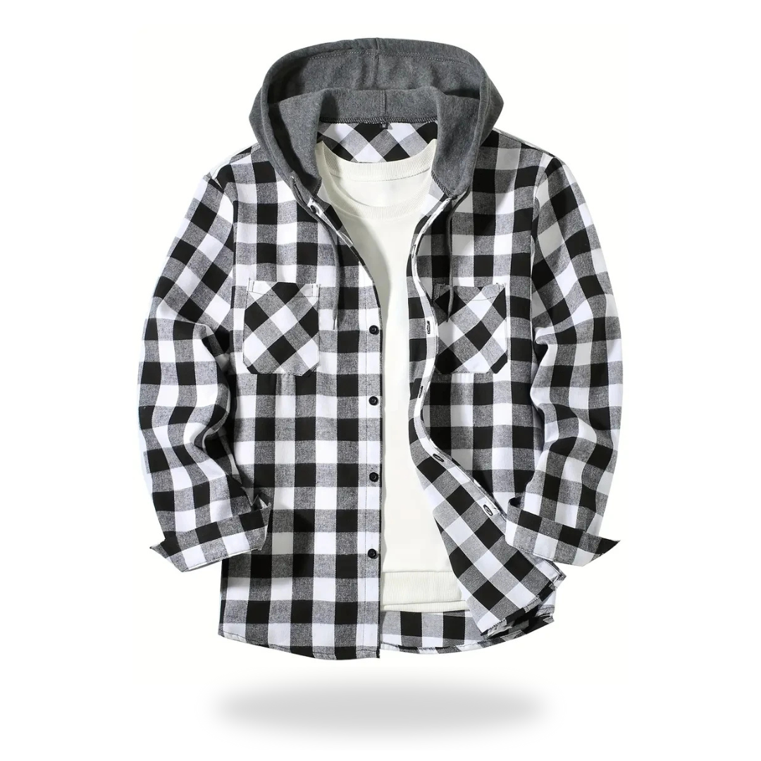 Beyond Street Hooded Plaid Shirt Jacket