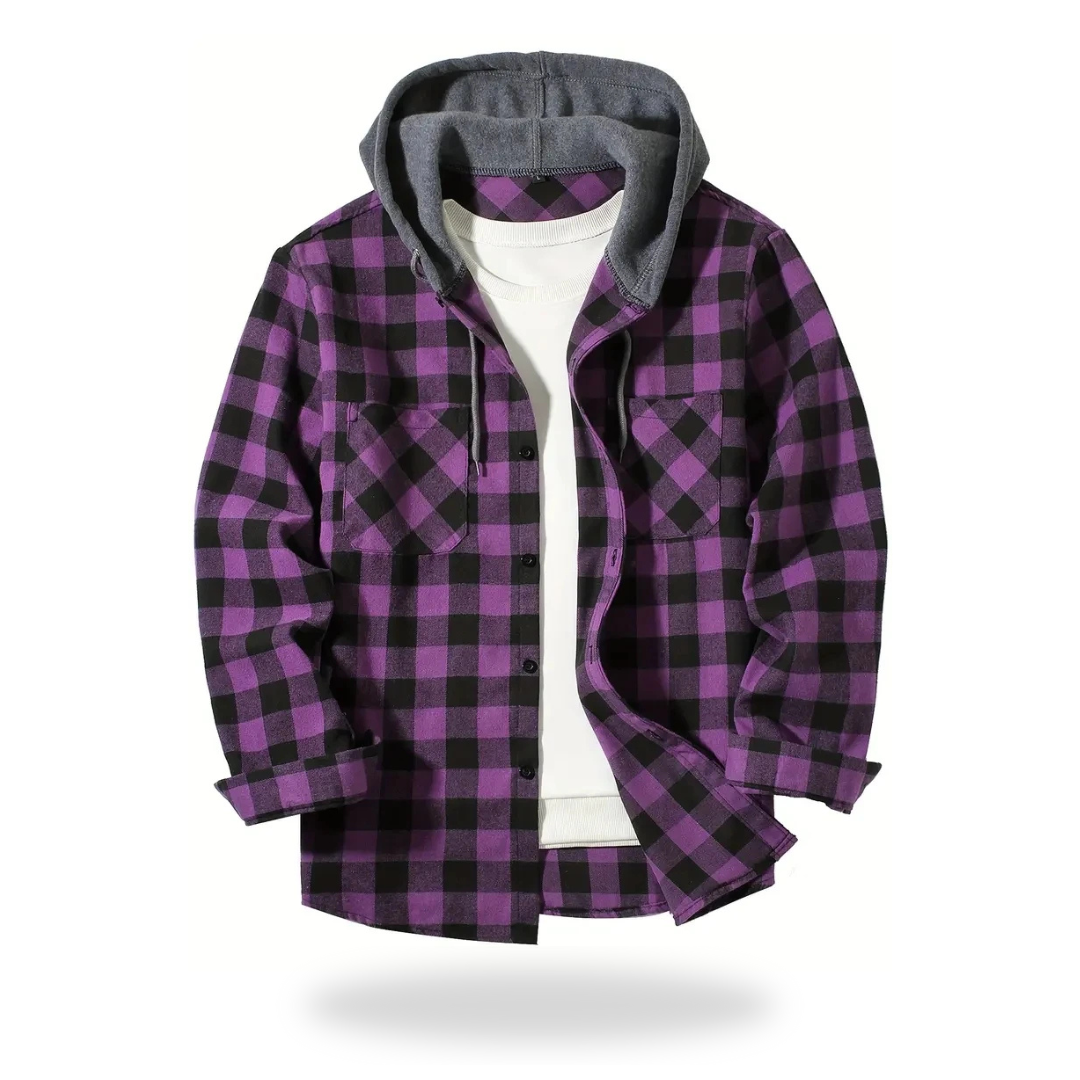 Beyond Street Hooded Plaid Shirt Jacket