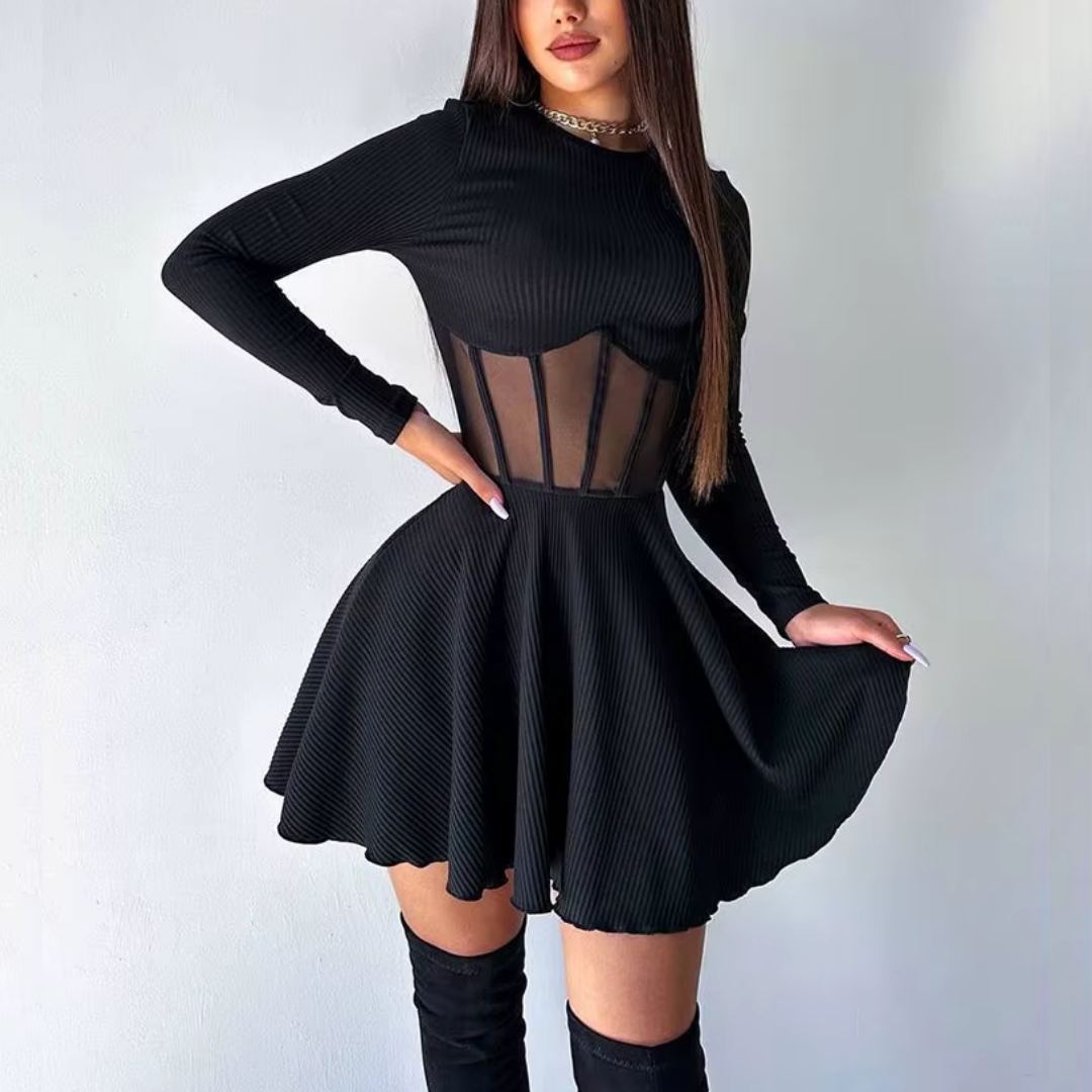 Brandy Long Sleeves Lace Satin Bodycon Mini Dress