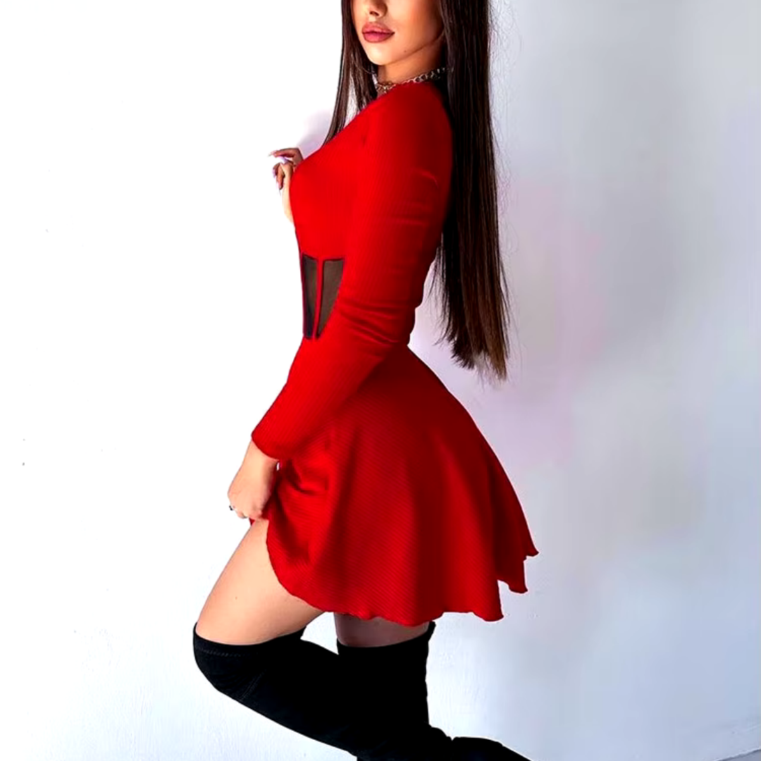 Brandy Long Sleeves Lace Satin Bodycon Mini Dress