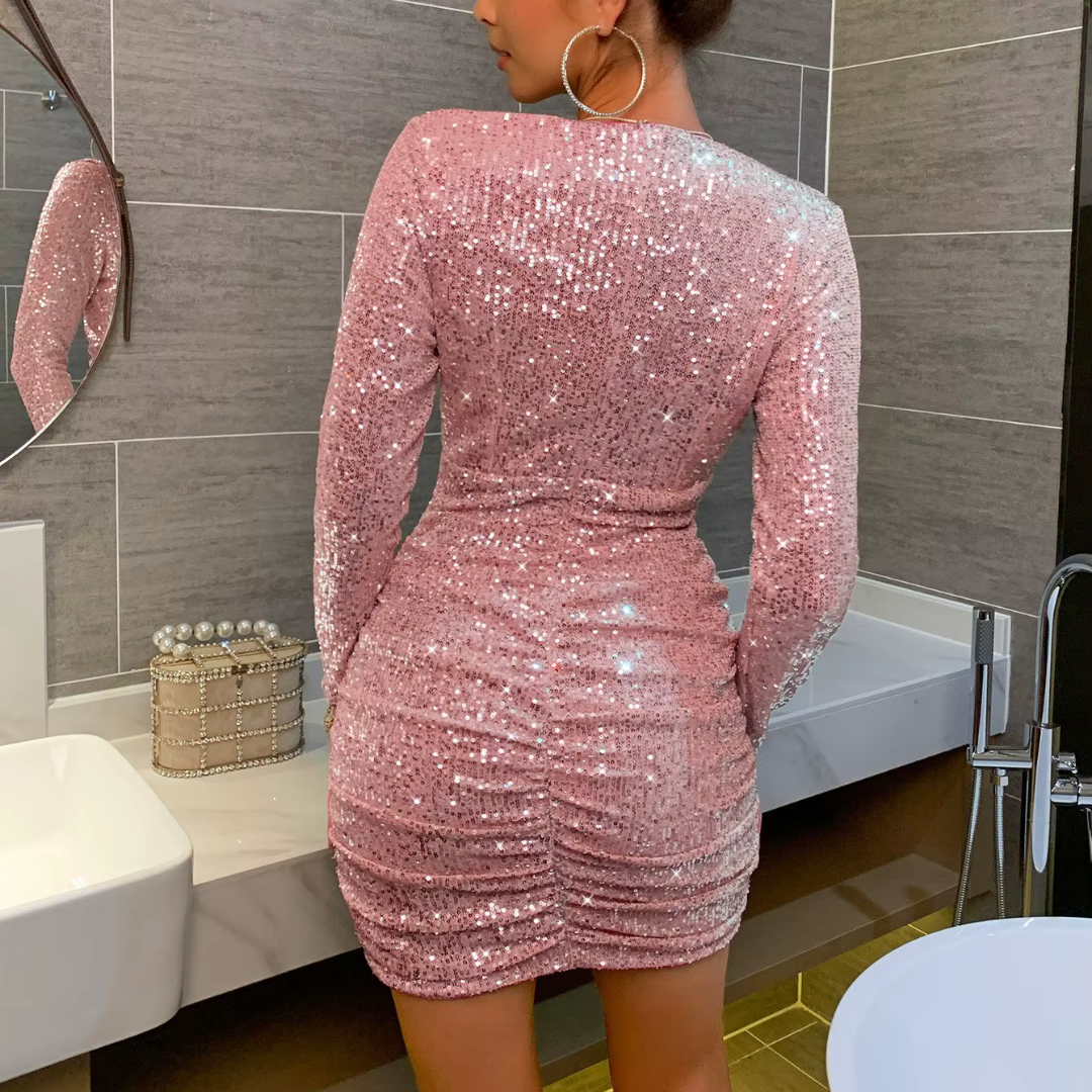 Perfect Shine Glitter Knit Long Sleeve Party Dress