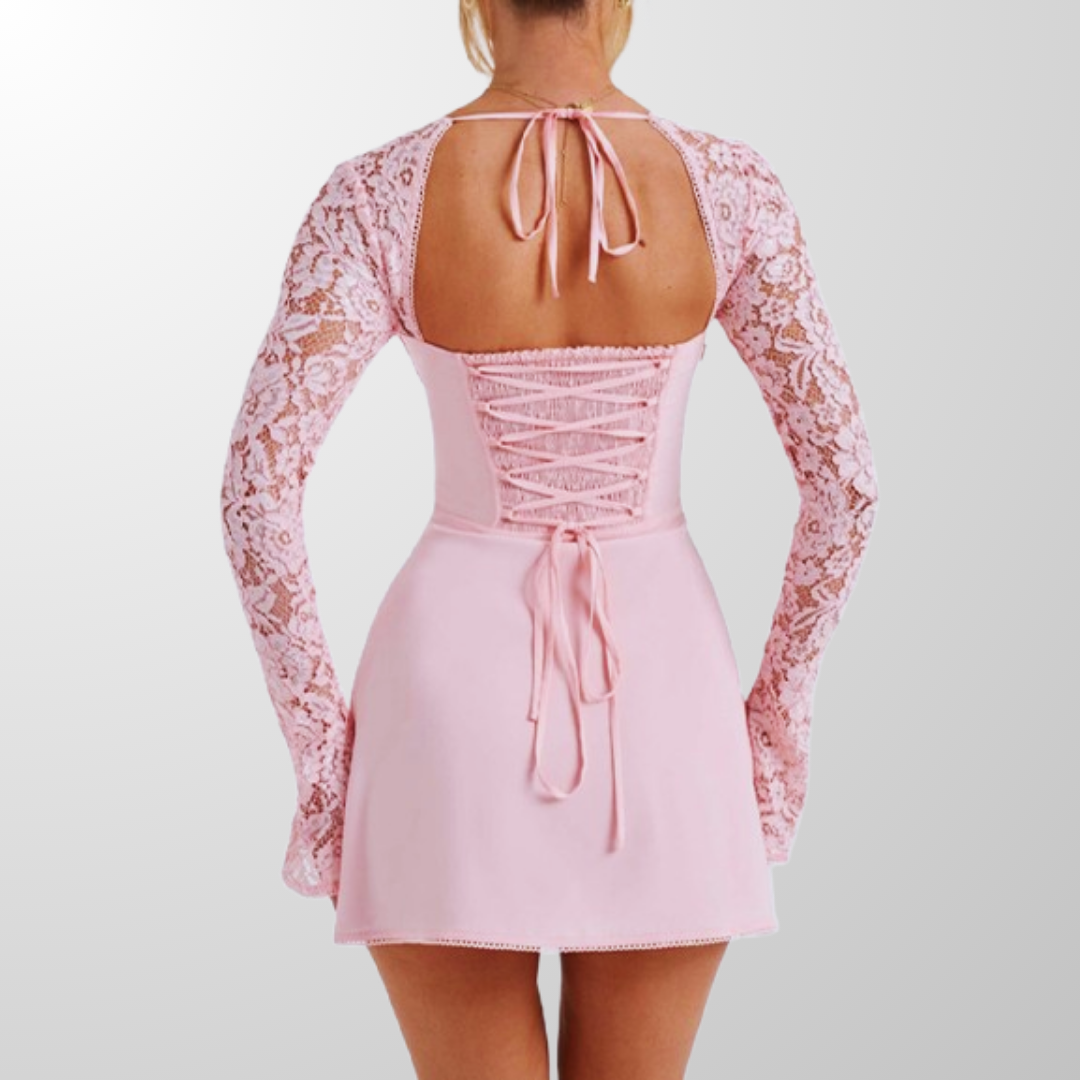 Sultry Vibes Sheer Lace Corset Skater Dress