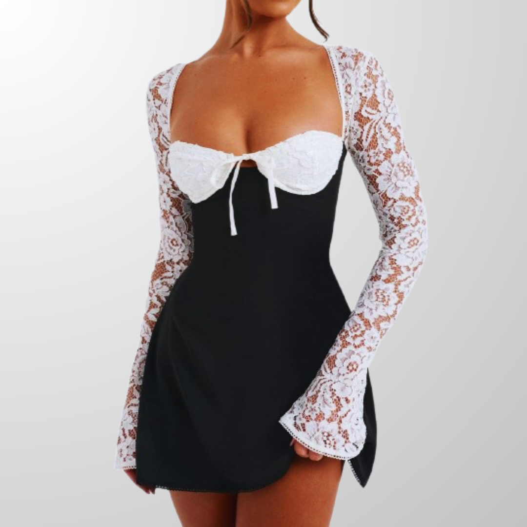 Sultry Vibes Sheer Lace Corset Skater Dress