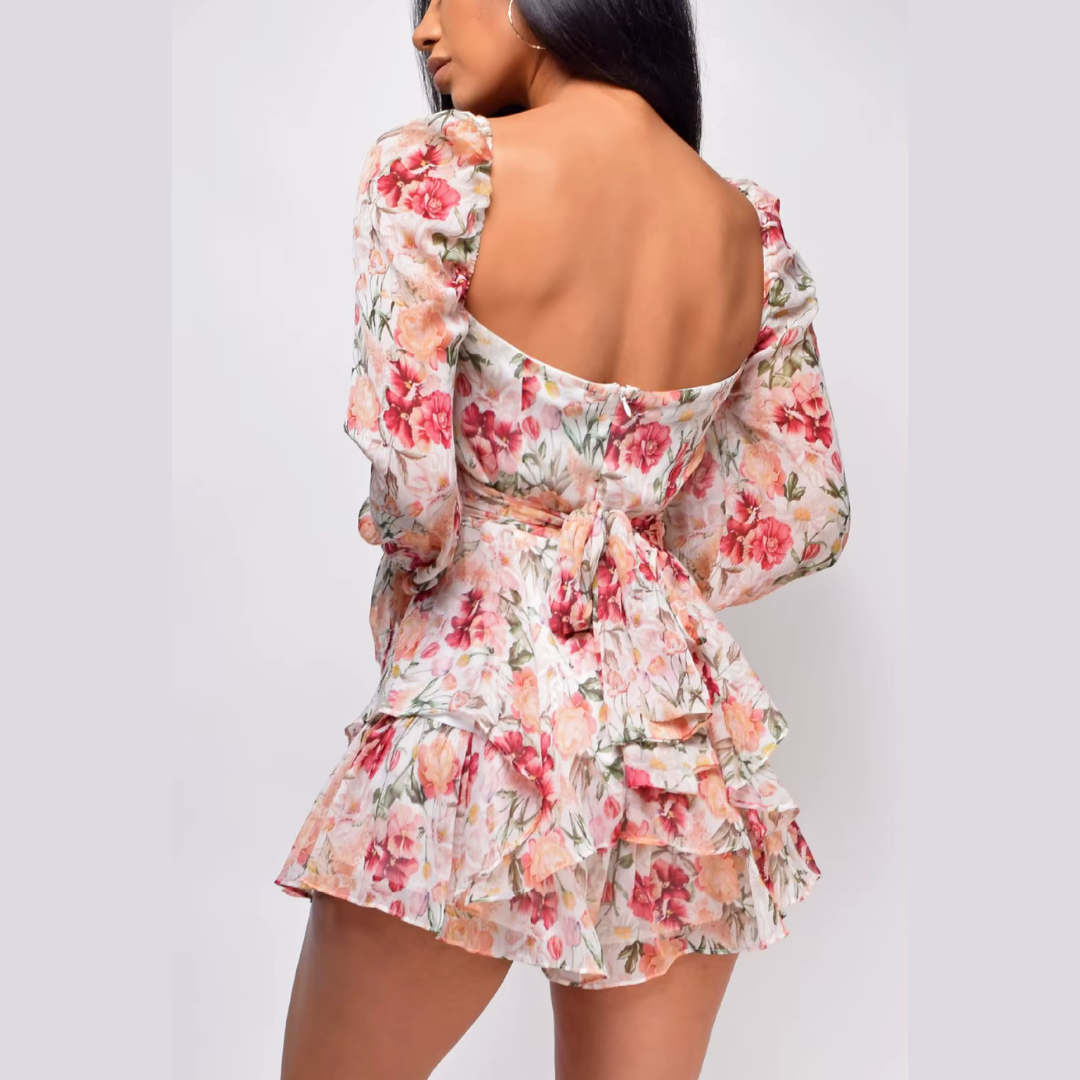 Lovely Strapless Lace Ruffle Skater Dress