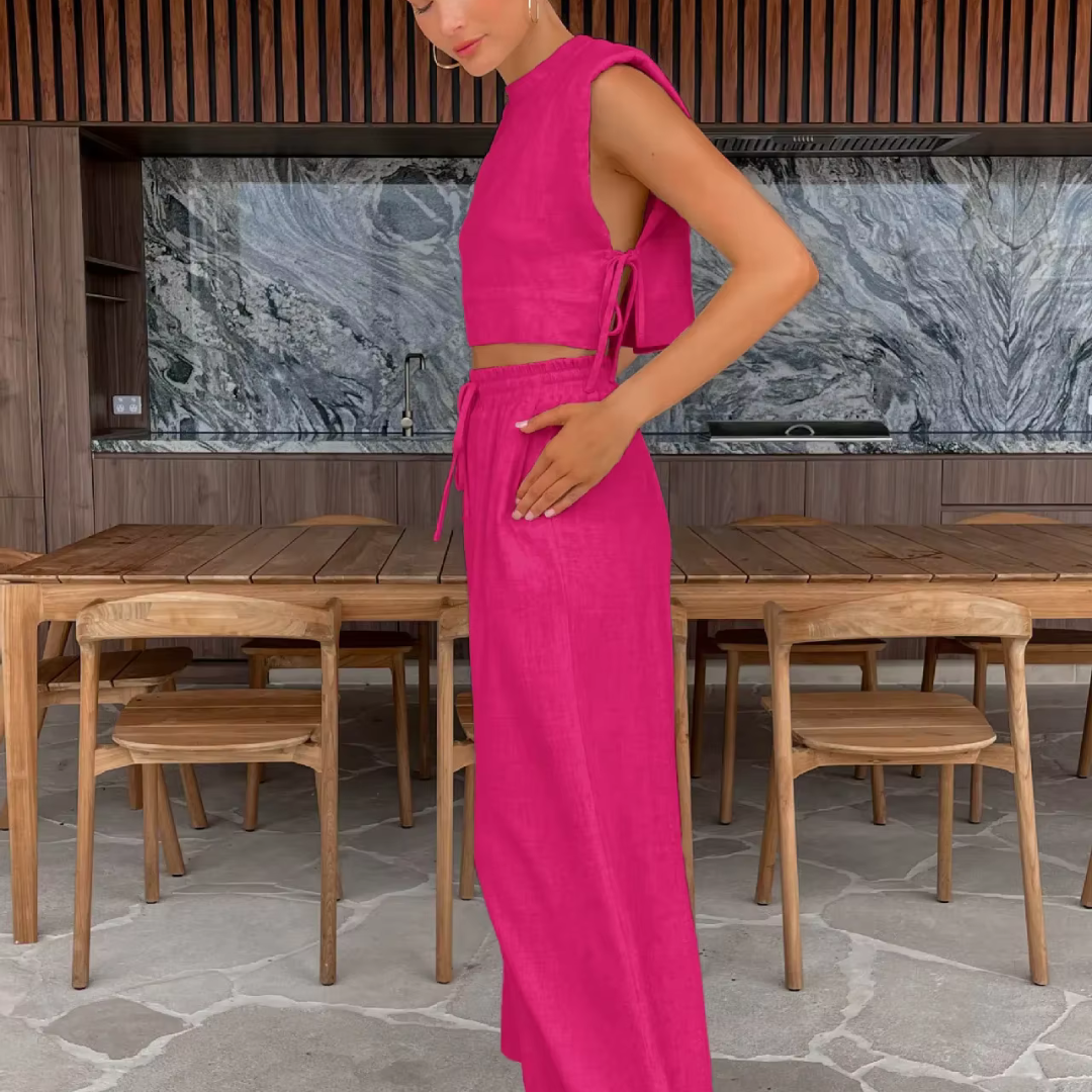 Chic Casual Crop Top and Pants Set