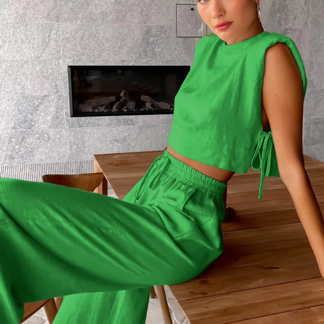 Chic Casual Crop Top and Pants Set