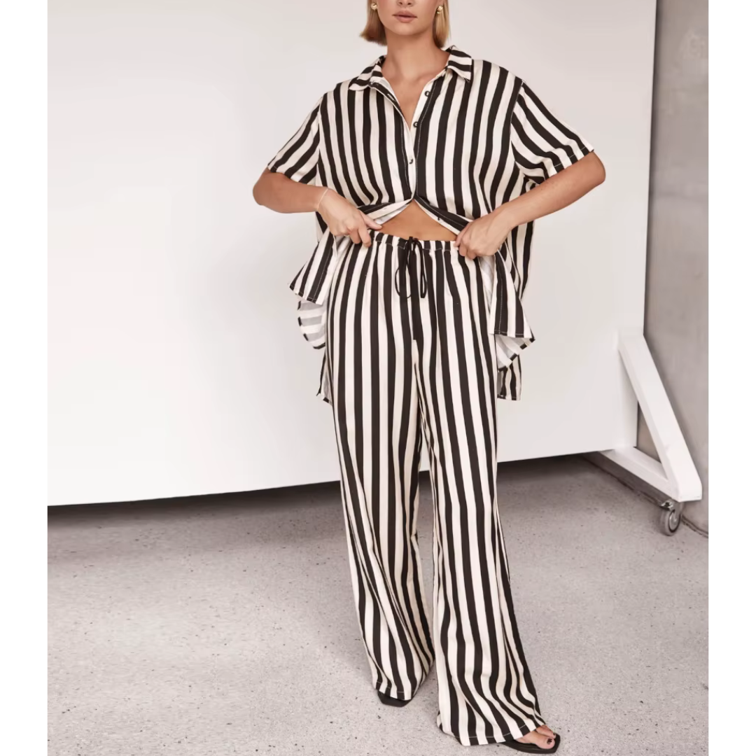 Casual Loose Striped Shirt and Pants Set