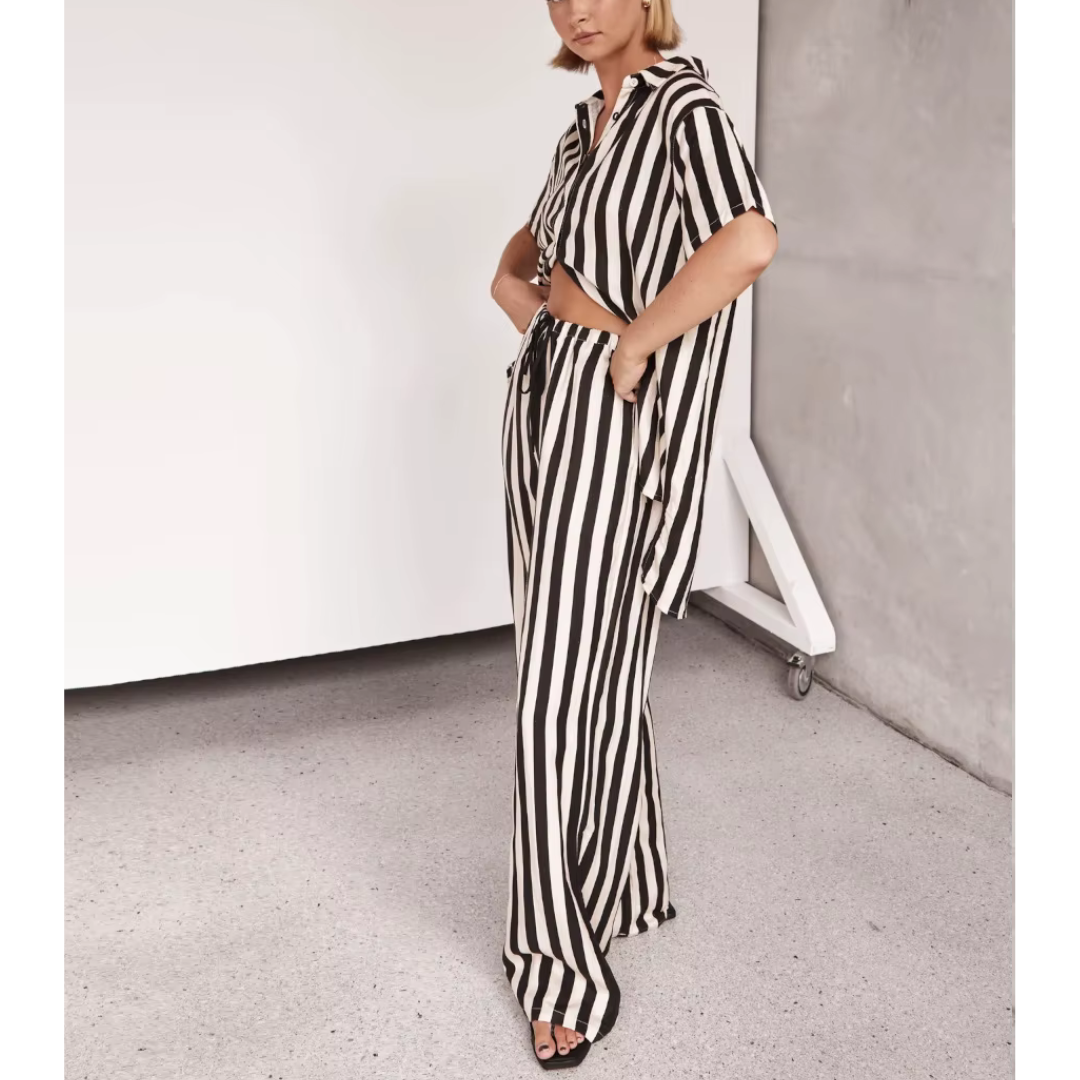 Casual Loose Striped Shirt and Pants Set