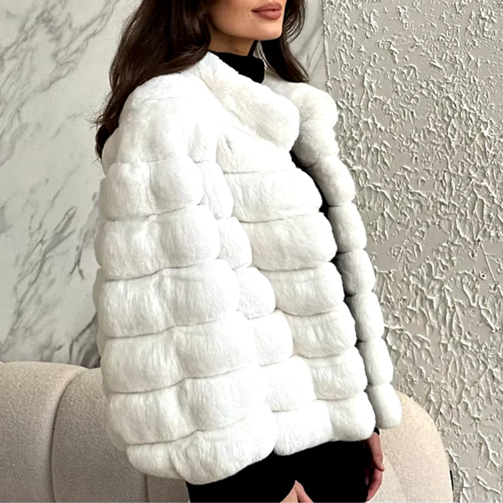 Amelie Collarless Faux Fur Coat