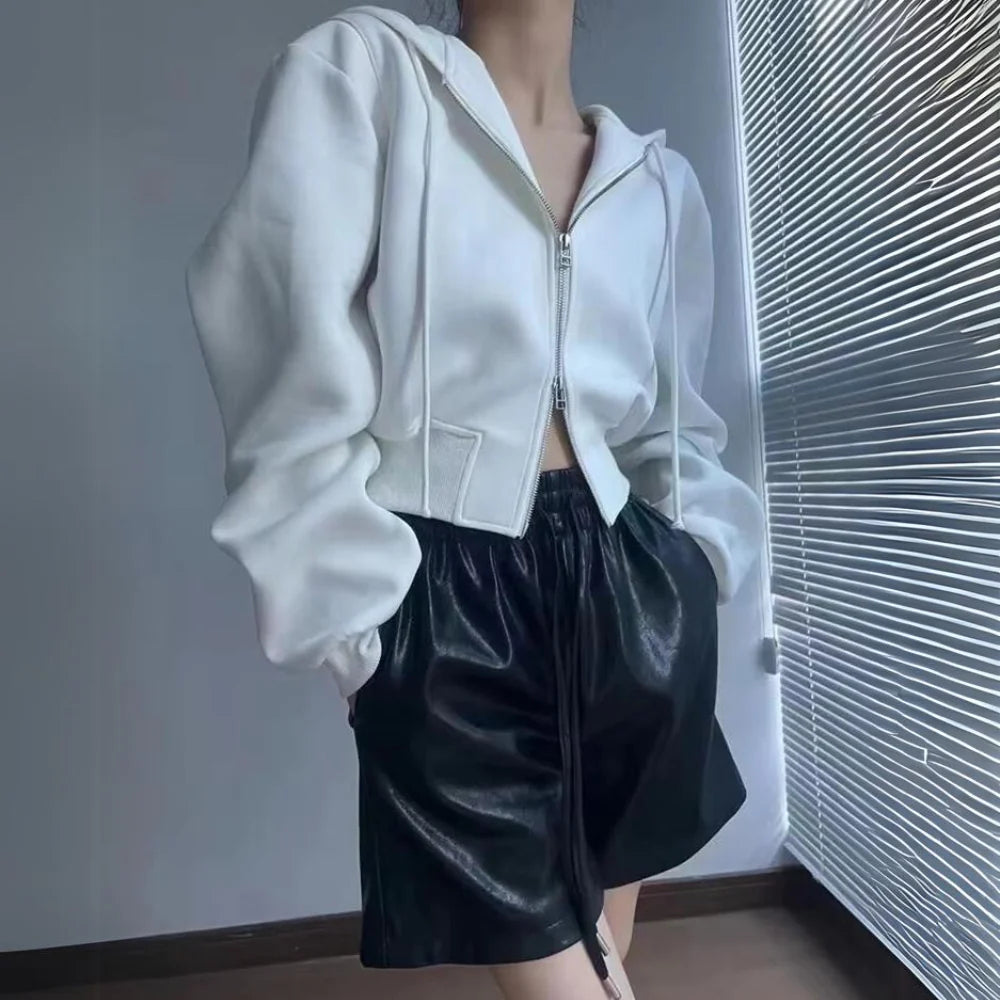 Celina Crop Casual Zip-Up Hoodie
