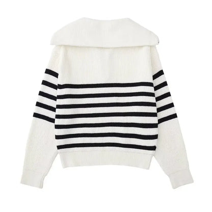 Nordic Zip Up Stripe Lapel Long Sleeve Sweater