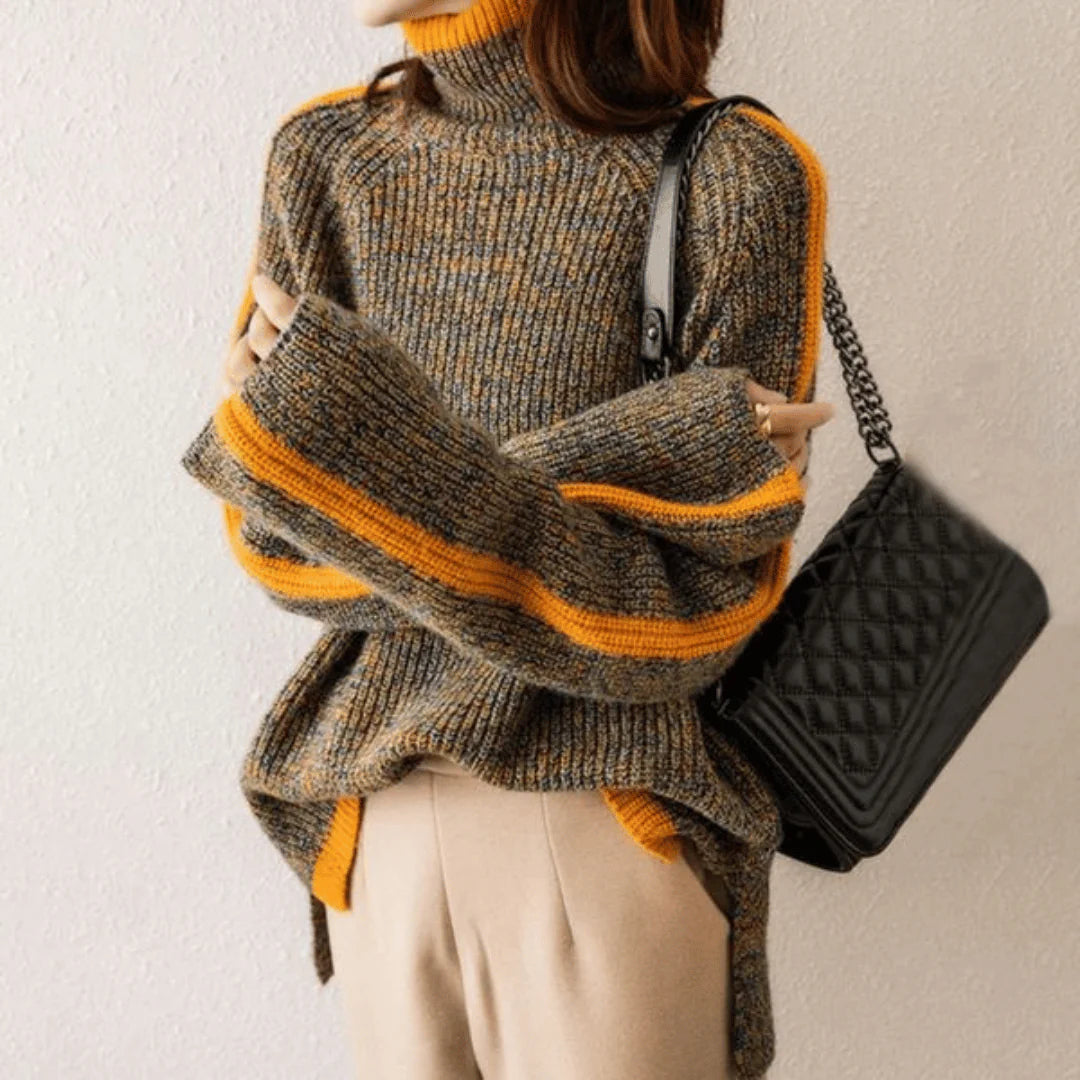 Ravelyn Melange Knit Long Sleeve Turtleneck Sweater