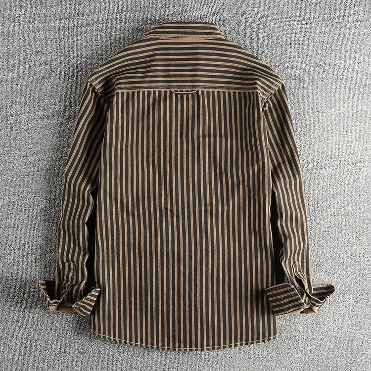 Men's Retro Stripe Long-Sleeve Casual Shirt
