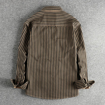 Men's Retro Stripe Long-Sleeve Casual Shirt