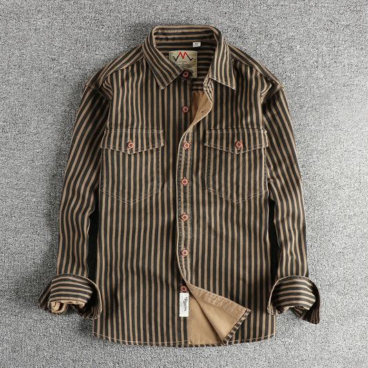Men's Retro Stripe Long-Sleeve Casual Shirt