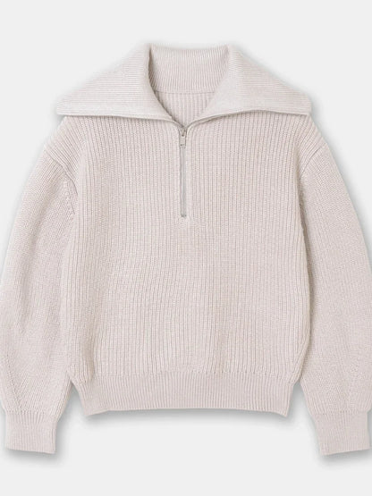 Nordic Zip Up Stripe Lapel Long Sleeve Sweater