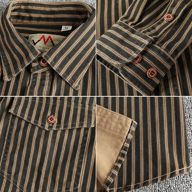 Men's Retro Stripe Long-Sleeve Casual Shirt